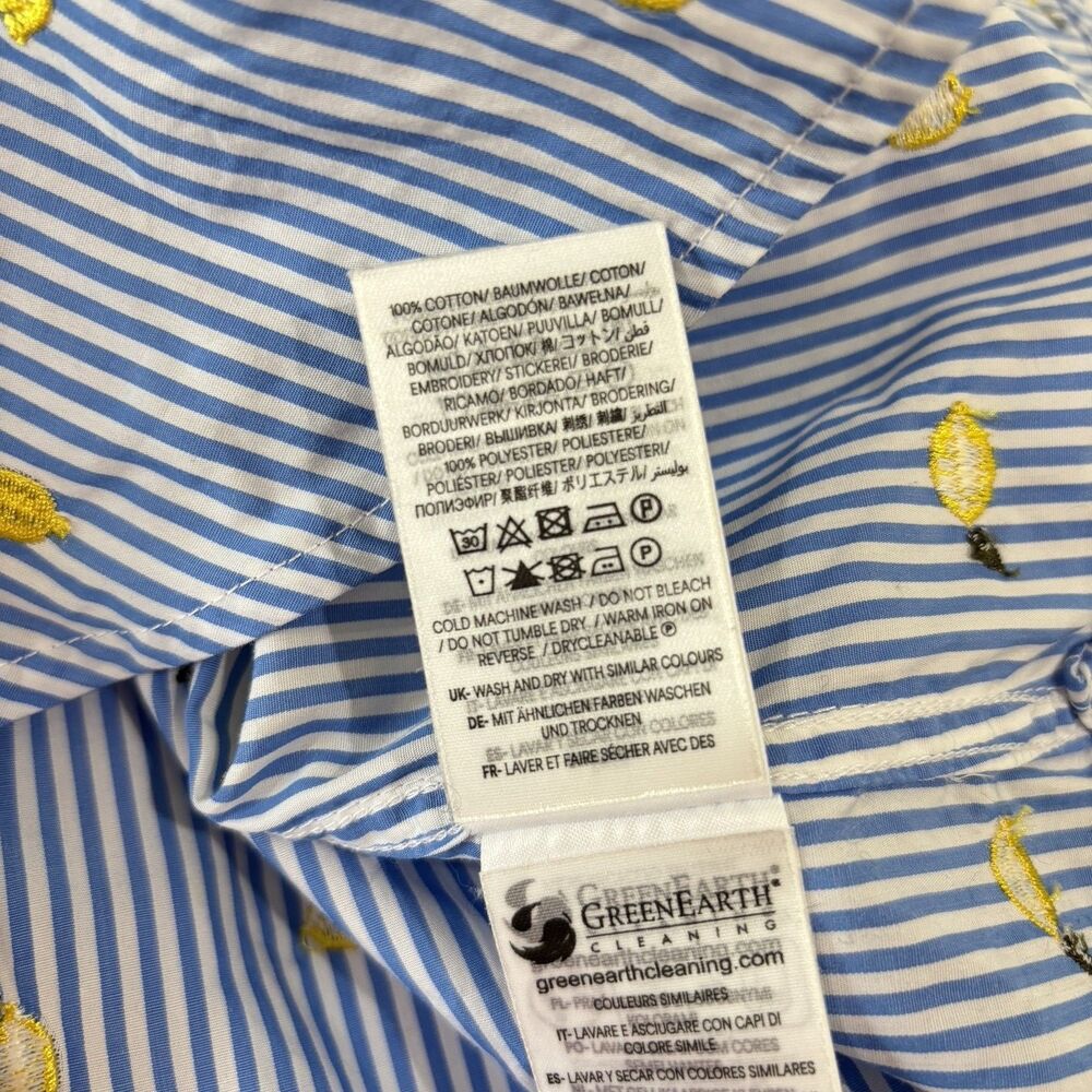 Boden Sienna Embroidered Lemons Shirt US 14 Blue Stripe Yellow Fruit Resort Prep - Picture 6 of 8